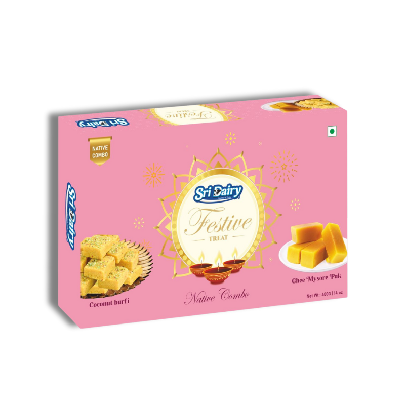 Ghee Mysore Pak and Coconut Burfi Combo Pack